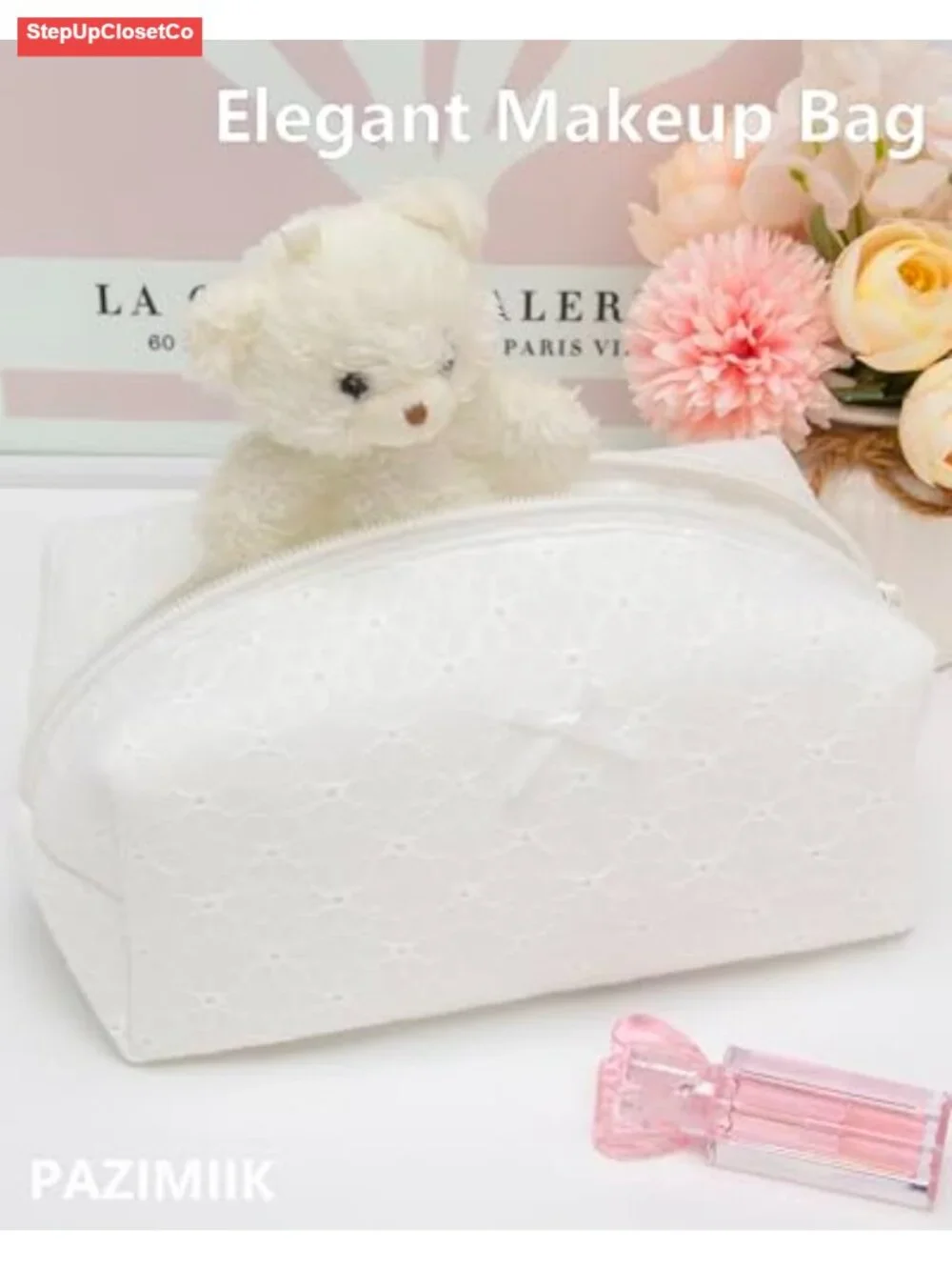 Set of 2 Floral Embroidered Makeup Bags, Zipper Cosmetic Pouch, Travel